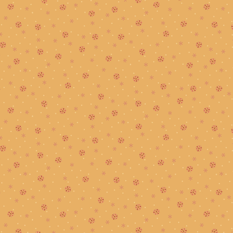 fabric pattern of tiny shapes on a orange background