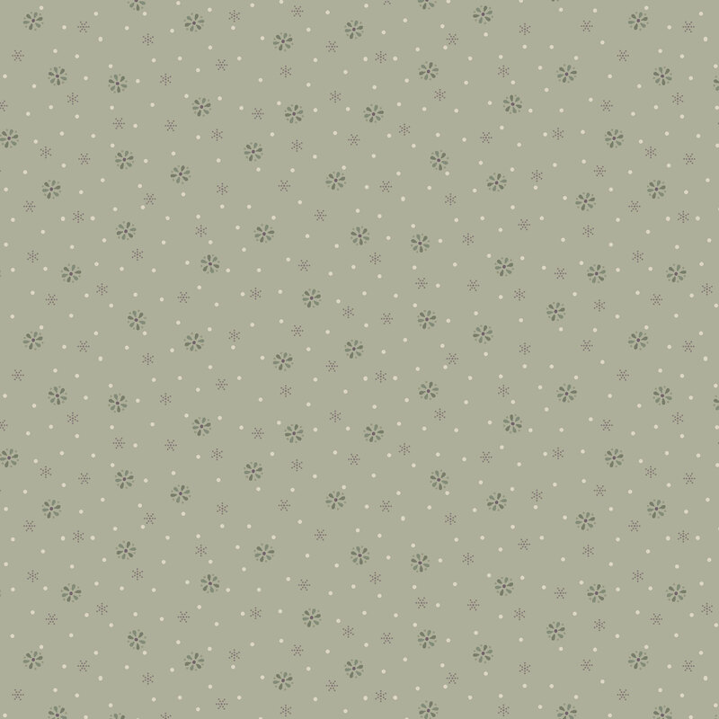 fabric pattern of tiny shapes on a dusty green background