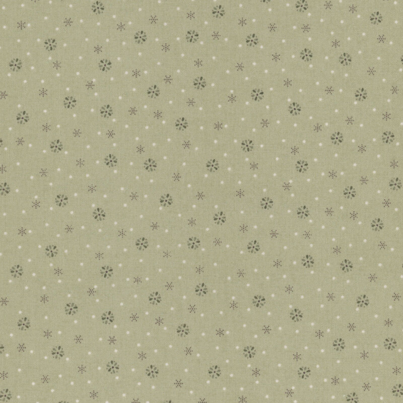 fabric pattern of tiny shapes on a dusty green background