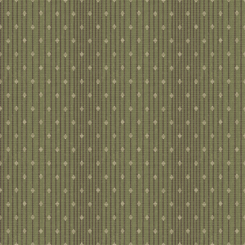 fabric pattern of diamond shapes and dark lines over a green background