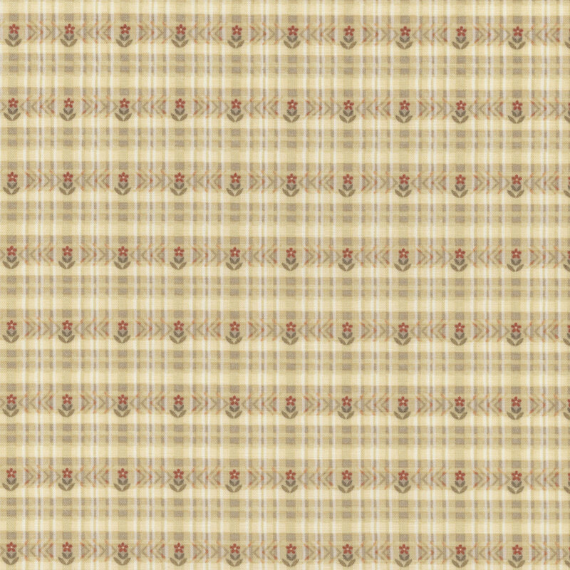 fabric pattern of embroidered flowers on a cream background