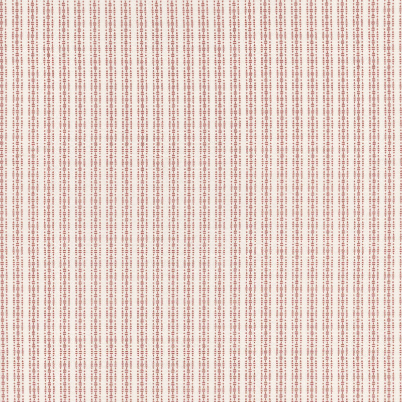 fabric pattern of red thin vertical lines with tiny motifs on a cream background