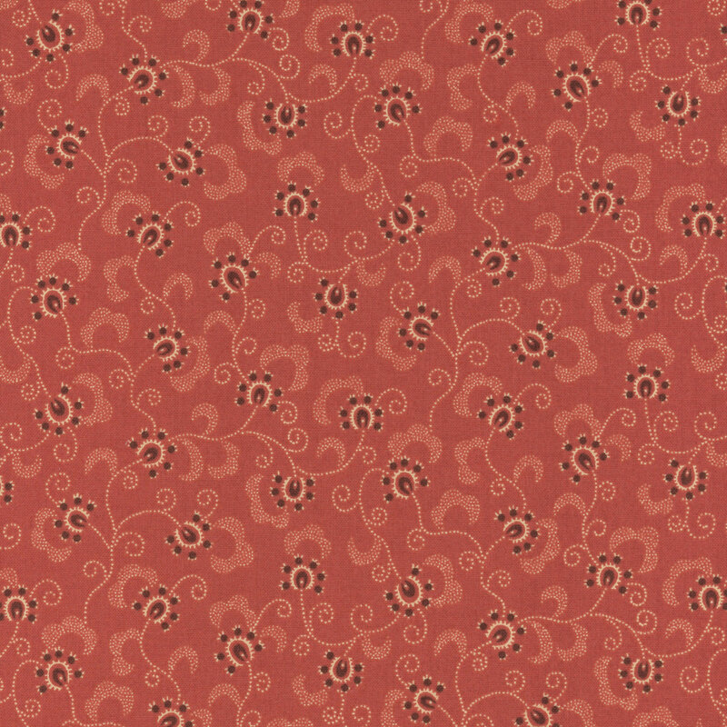 floral and berry fabric pattern on a burnt pink background