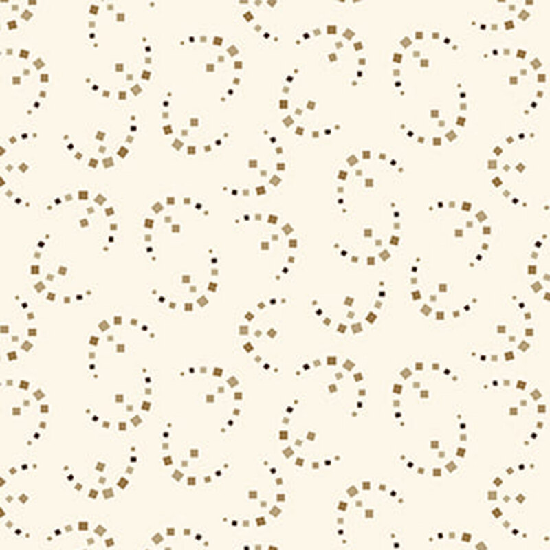 whimsical fabric pattern of shapes on a cream background