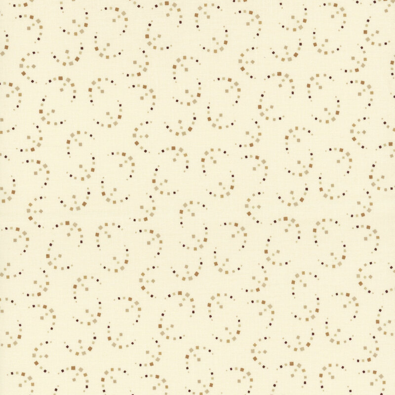 whimsical fabric pattern of shapes on a cream background