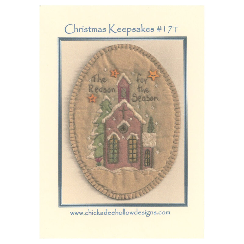 The front of the Christmas Keepsake pattern, with the completed hand embroidery project displayed on a neutral background.