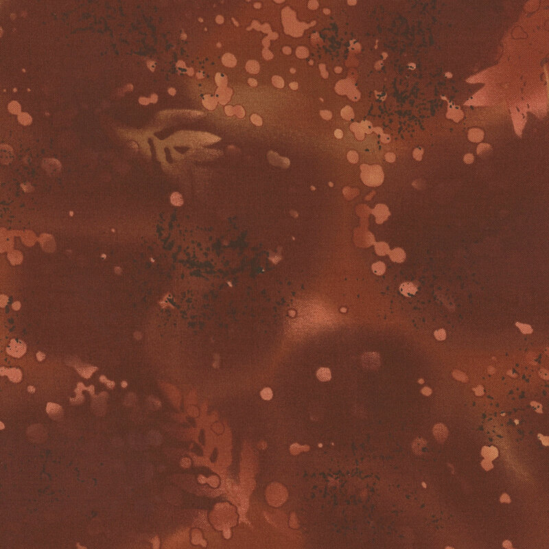 Reddish brown fabric on a watercolor background with complementary mottling and abstract fern designs.