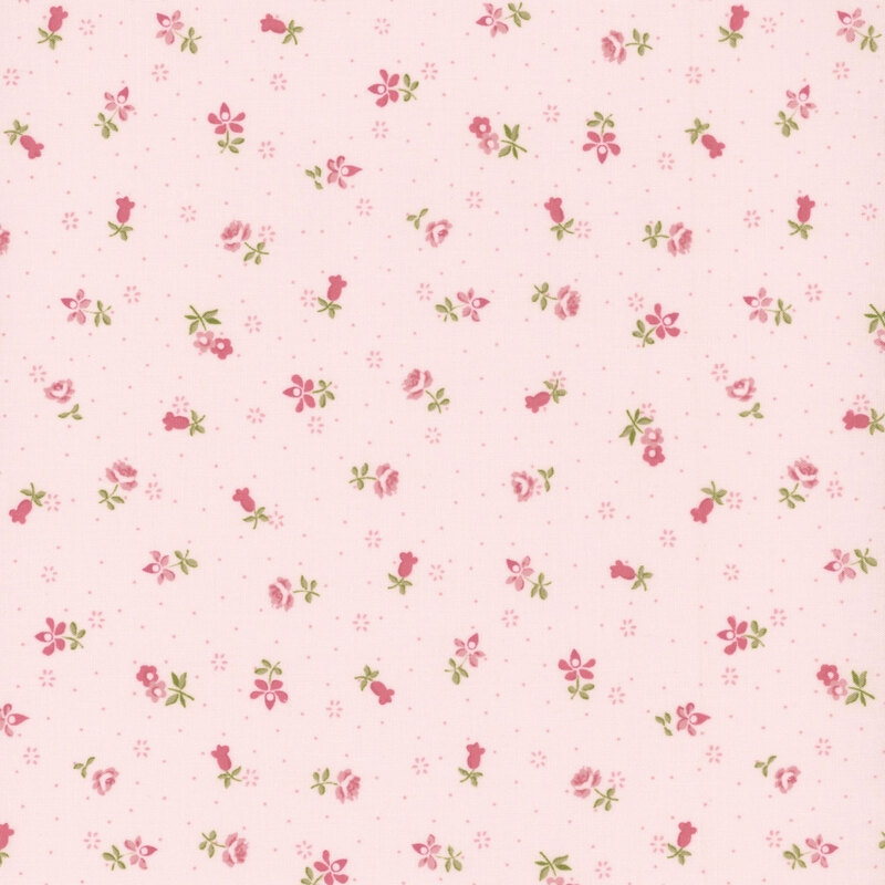 Light pink fabric with scattered small floral patterns in shades of pink and green.