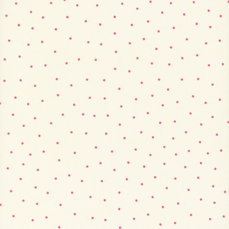 Light cream fabric with evenly spaced small red dots arranged throughout.