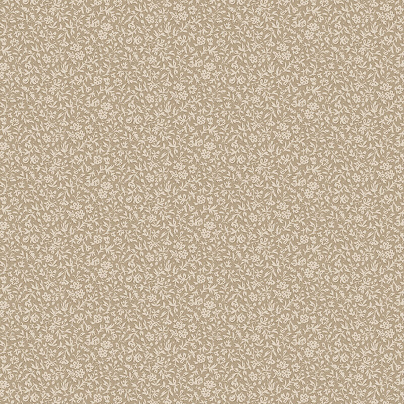 Seamless floral pattern in cream on a light beige fabric.