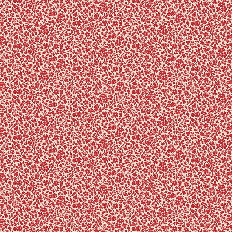 Red floral pattern featuring small hearts on a light background, repeated throughout the image.