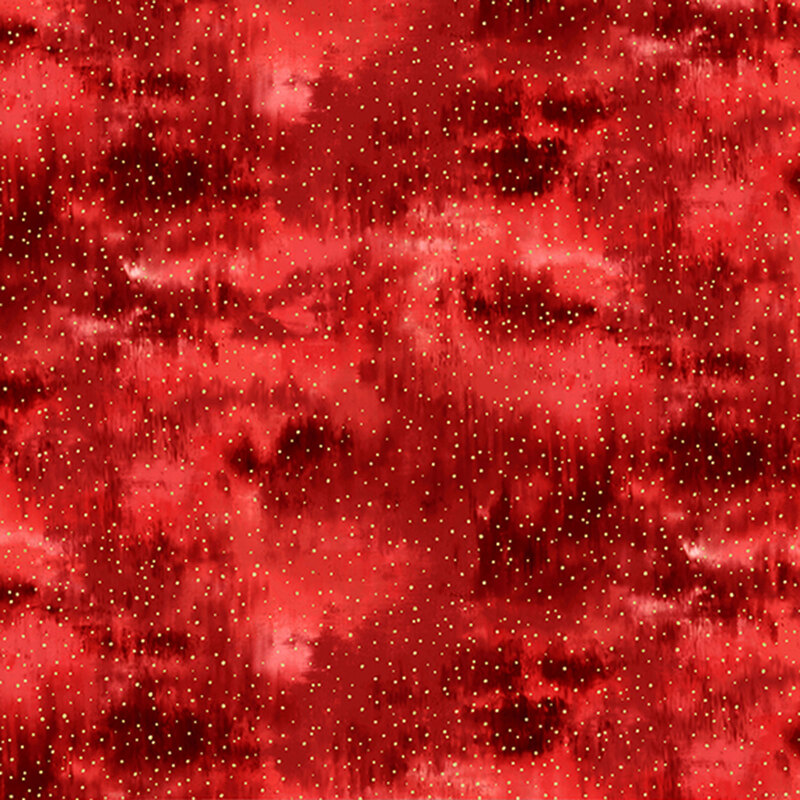 Mottled red fabric with pinprick gold metallic accents.