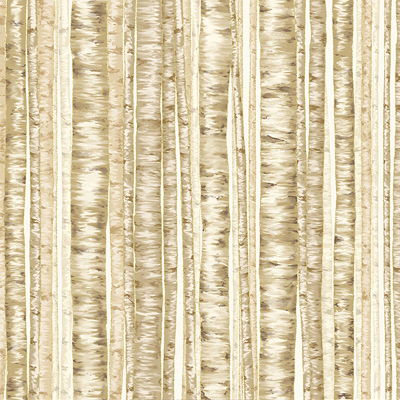 Cream fabric featuring a forest of birch trees with gold metallic accents.