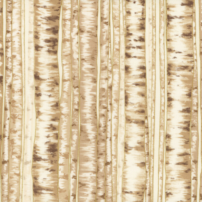 Cream fabric featuring a forest of birch trees with gold metallic accents.