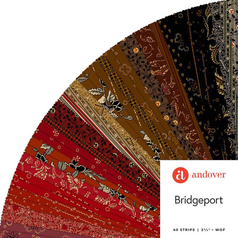 fanned collage of vintage, floral, and paisley designs with colors of red, brown, and black