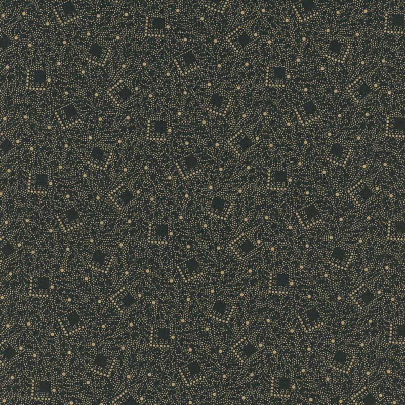fabric patterns of motif squares on a black background