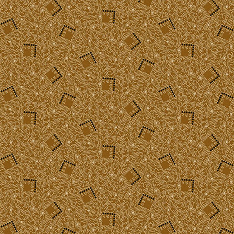 fabric patterns of motif squares on a tan background