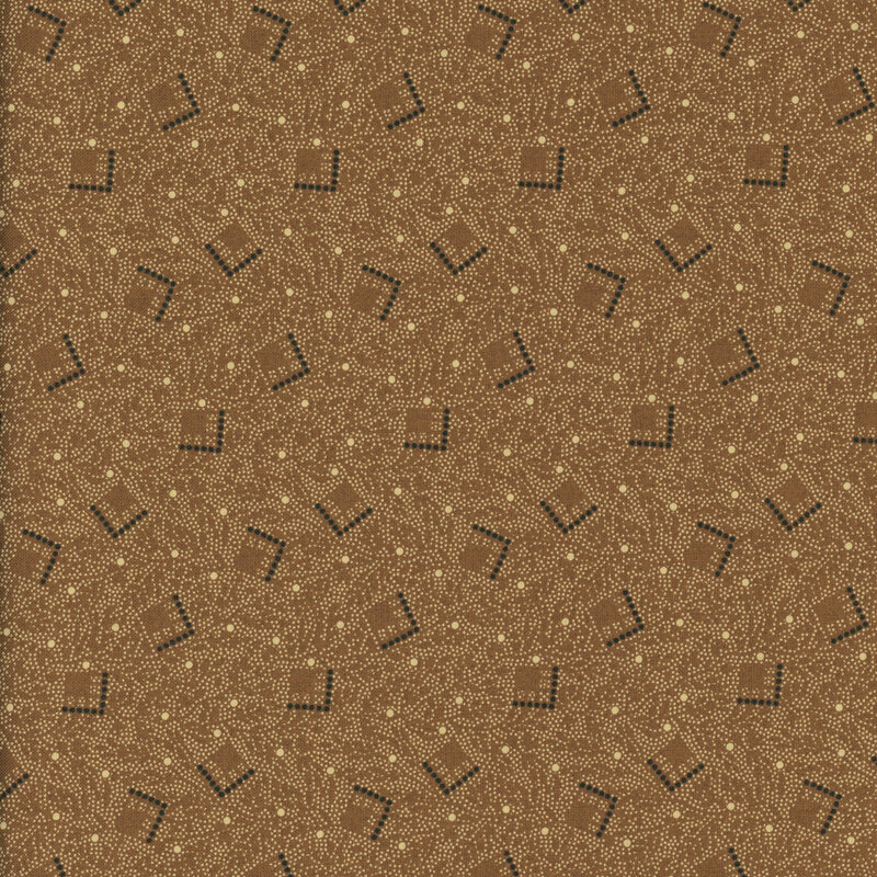 fabric patterns of motif squares on a tan background