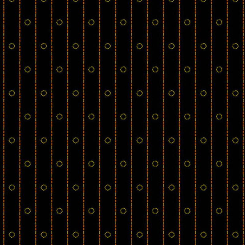 fabric pattern of stripes and circles on a black background