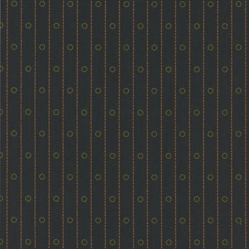 fabric pattern of stripes and circles on a black background