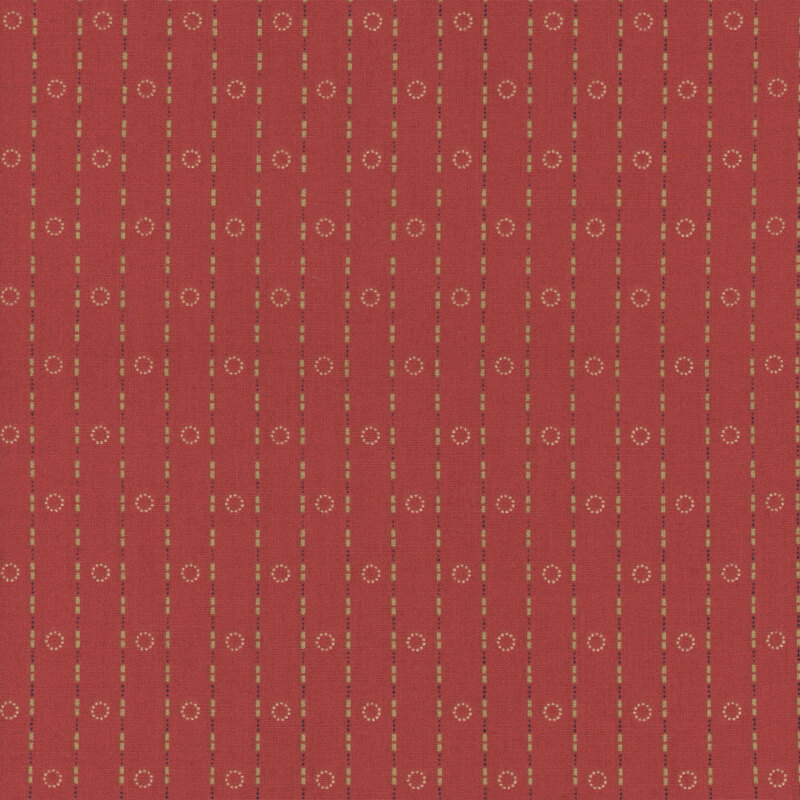 fabric pattern of stripes and circles on a red background