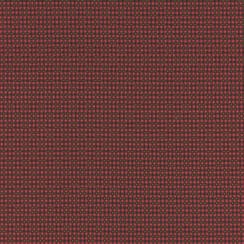 fabric pattern of tiny squares and small dots on a red background