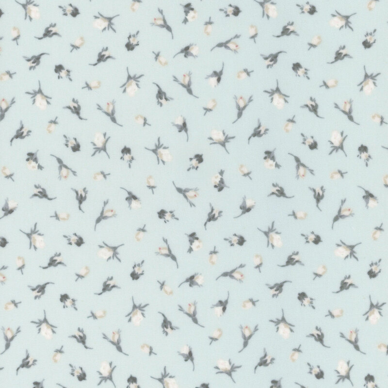 Light aqua fabric with tossed white flower buds.