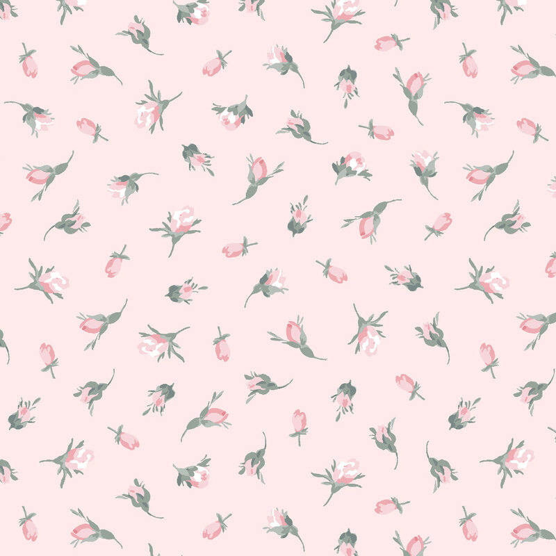 Light pink fabric with tossed pink flower buds.