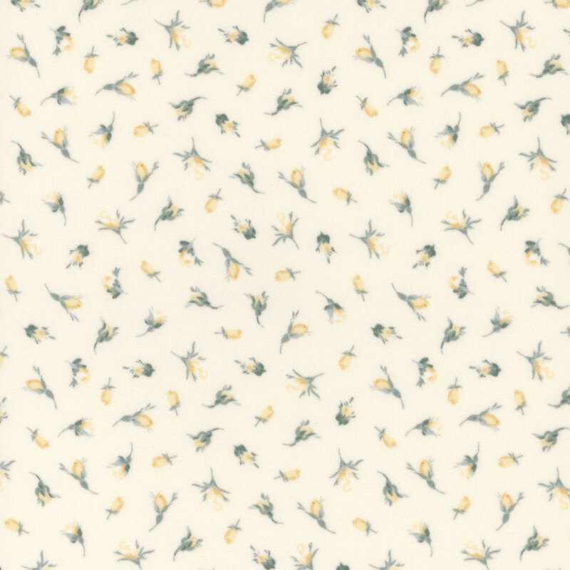 Light yellow fabric with tossed yellow flower buds.