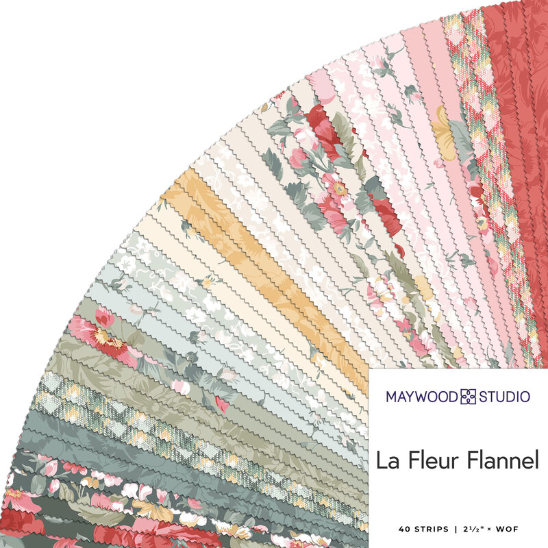 A fanned collage of the floral fabrics included in the La Fleur Flannel 2-1/2