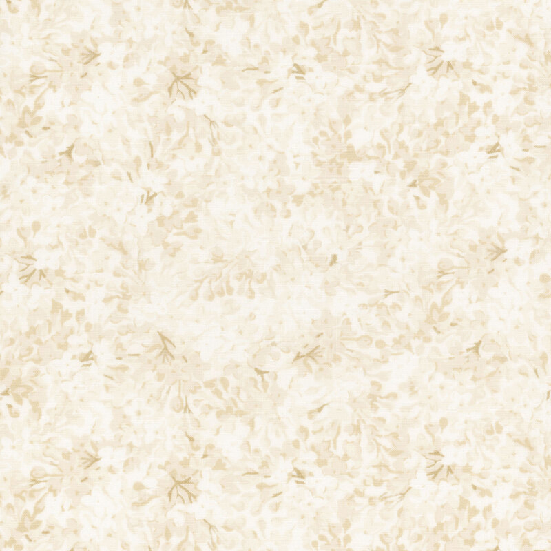 A tonal cream fabric design of packed-together lilacs.