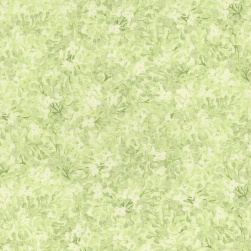 A tonal green design of packed-together lilacs.
