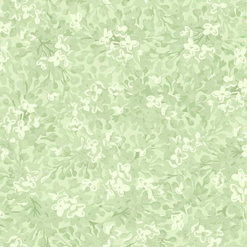 A tonal green design of packed-together lilacs.