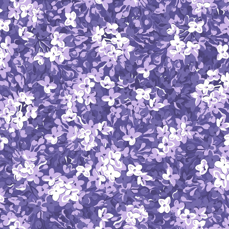 A packed design of lilac flowers.