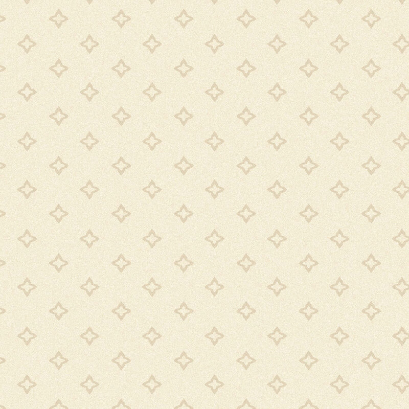 Cream fabric with a repeating tonal four-pointed-star design.