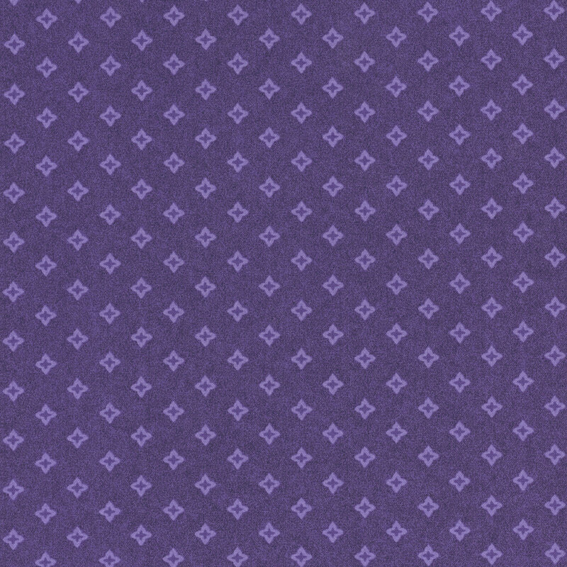 Purple fabric with a repeating tonal four-pointed-star design.