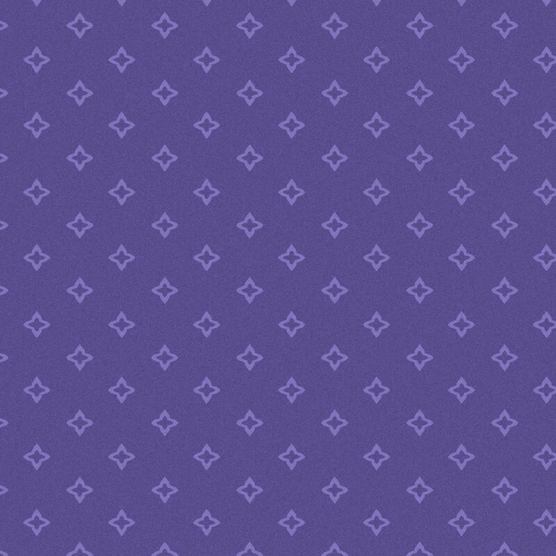 Purple fabric with a repeating tonal four-pointed-star design.