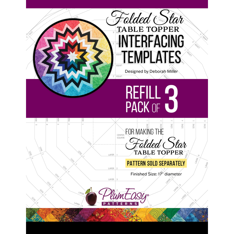 The front of the Folded Star Table Topper Interfacing Template - 3pk by PlumEasy Patterns.