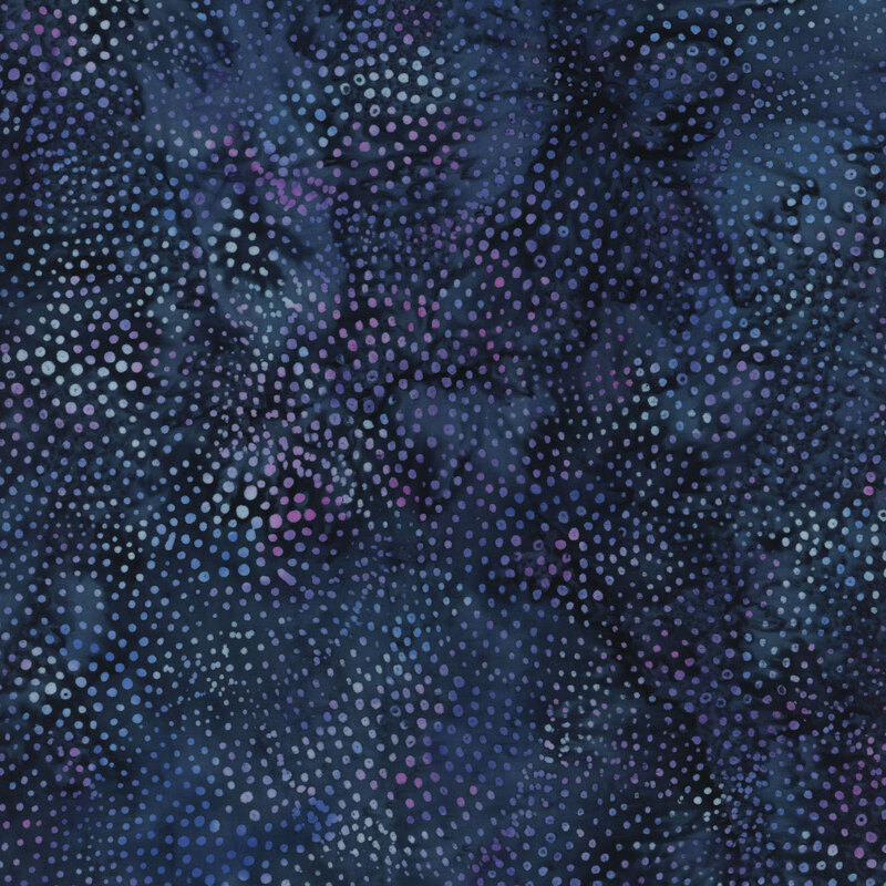 Mottled dark background with clustered dots in various shades of blue and purple