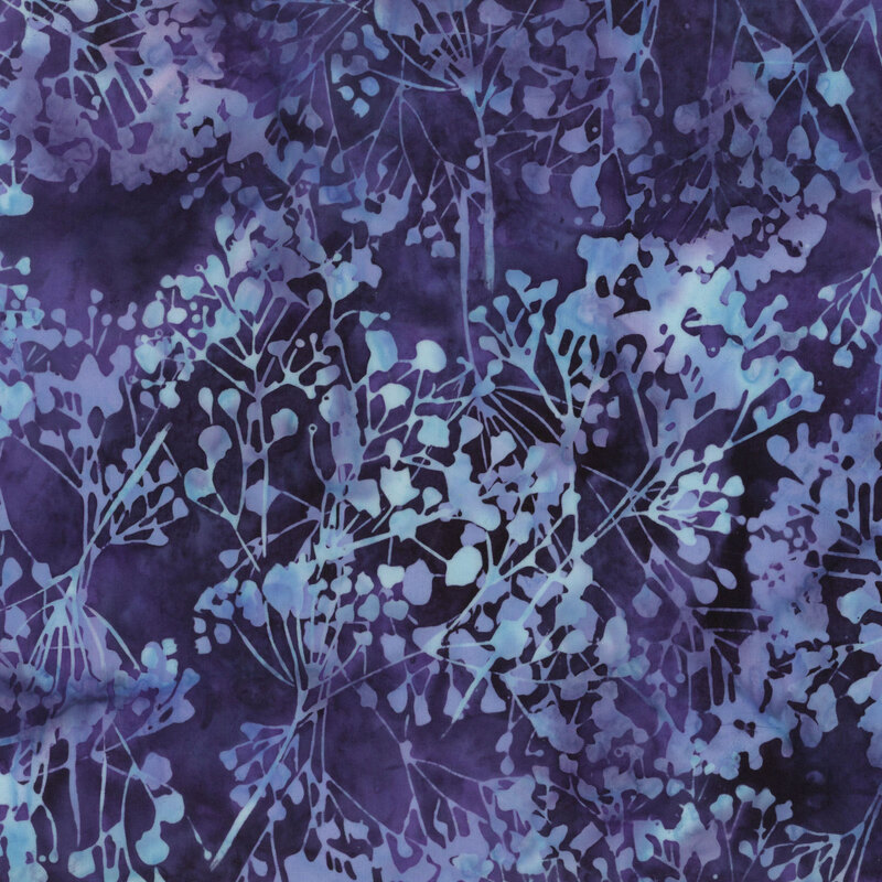 A dark purple background adorned with delicate, light blue floral patterns.