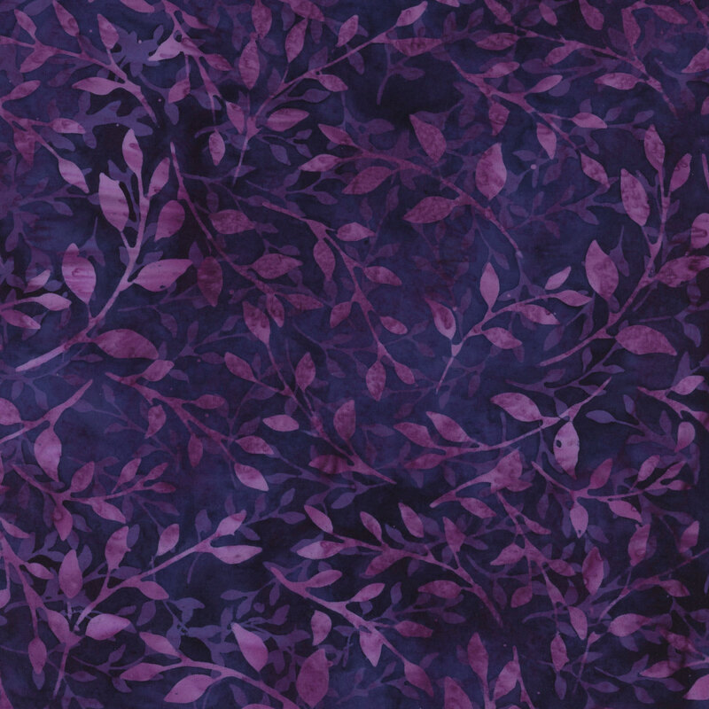 Dark purple fabric with a subtle pattern of overlapping vines and leaves.