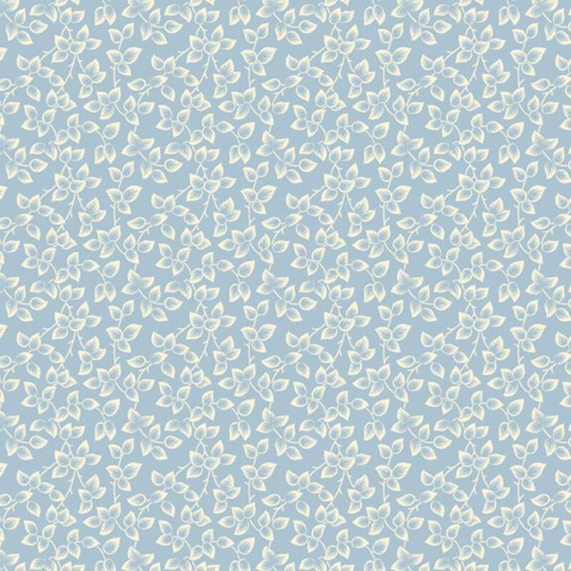 Light blue fabric packed with cream leaves