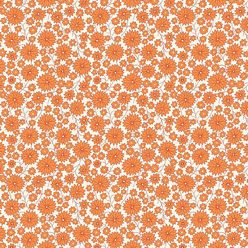 fabric pattern of orange florals on a white background