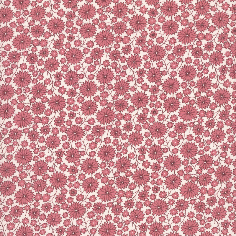 fabric pattern of pink florals on a white background