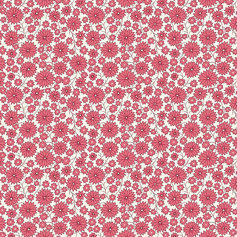 fabric pattern of pink florals on a white background