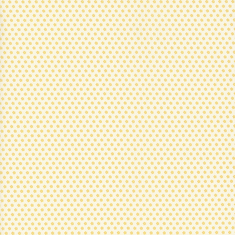 fabric pattern of yellow floral motifs on a white background