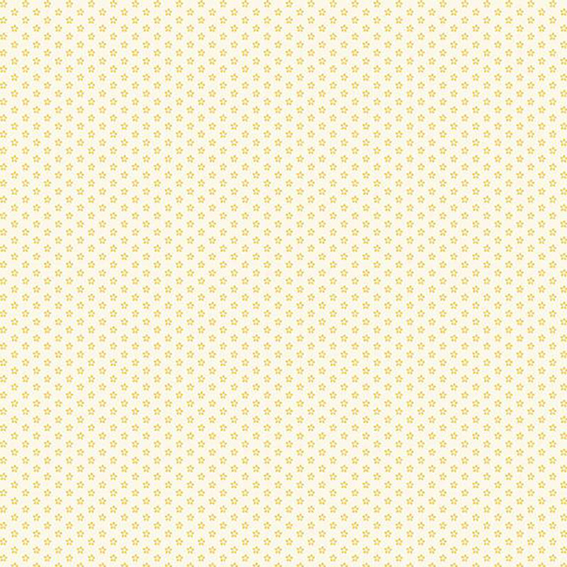 fabric pattern of yellow floral motifs on a white background