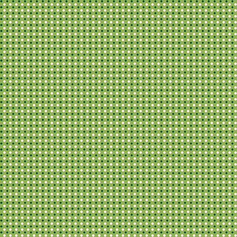 fabric pattern of white and green polka dots on a light green background