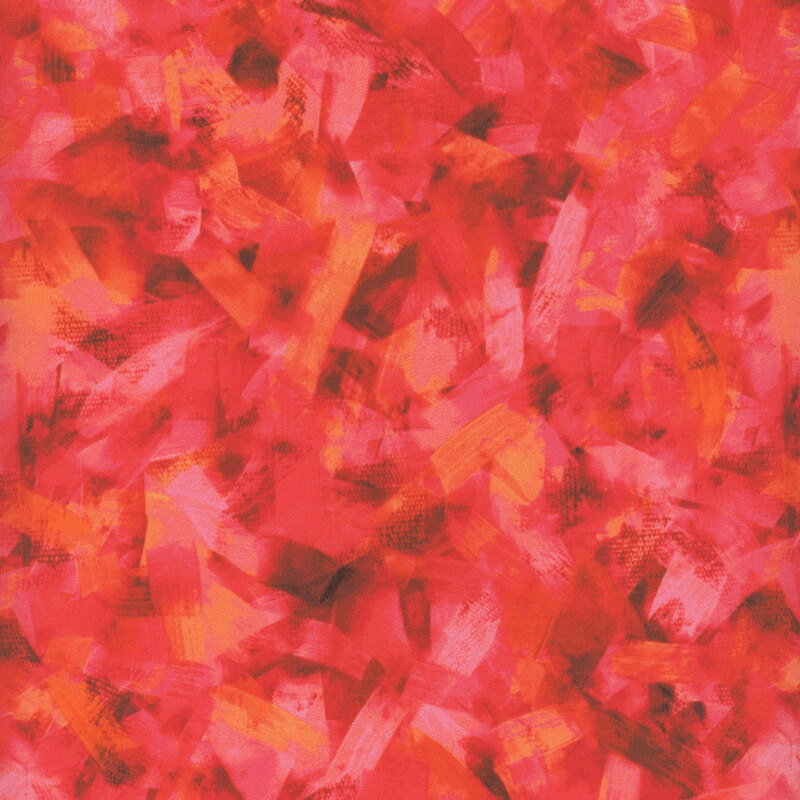 fabric pattern of red and orange brush strokes