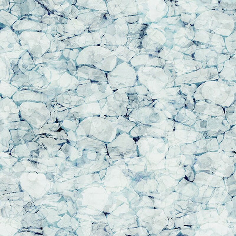 Ice blue and white fabric with a rocky textured design.